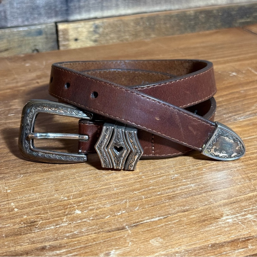Vintage Brighton S33707 Brown Leather‎ Belt Silver Western Buckle